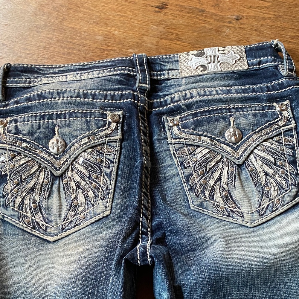 Miss Me Blue Boot Cut Jeans with Silver Embellishments